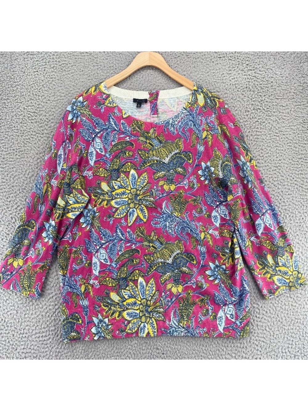 Talbots Sweater Women Extra Large Pink Multi Floral Cotton Knit Pullover Stretch
